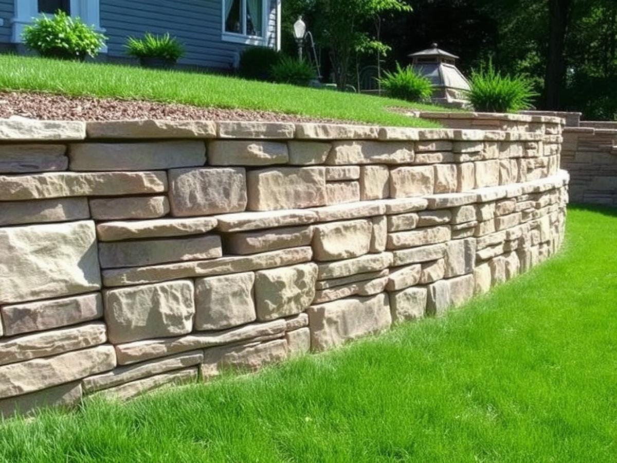 Tiered natural stone retaining wall